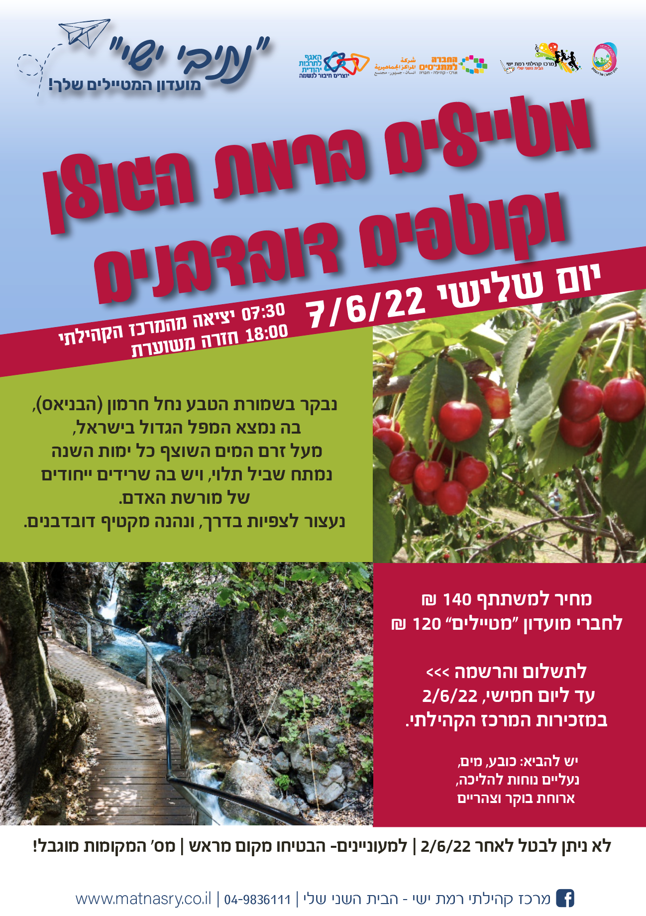 מטיילים ברמת הגולן וקוטפים דובדבנים